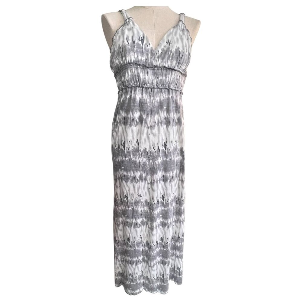 Tie-Dye Maxi Sun Dress By Feathers Spaghetti Straps High Waist Gray White Size M